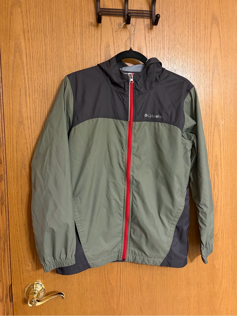 Columbia Green/Gray Hooded Windbreaker Jacket
